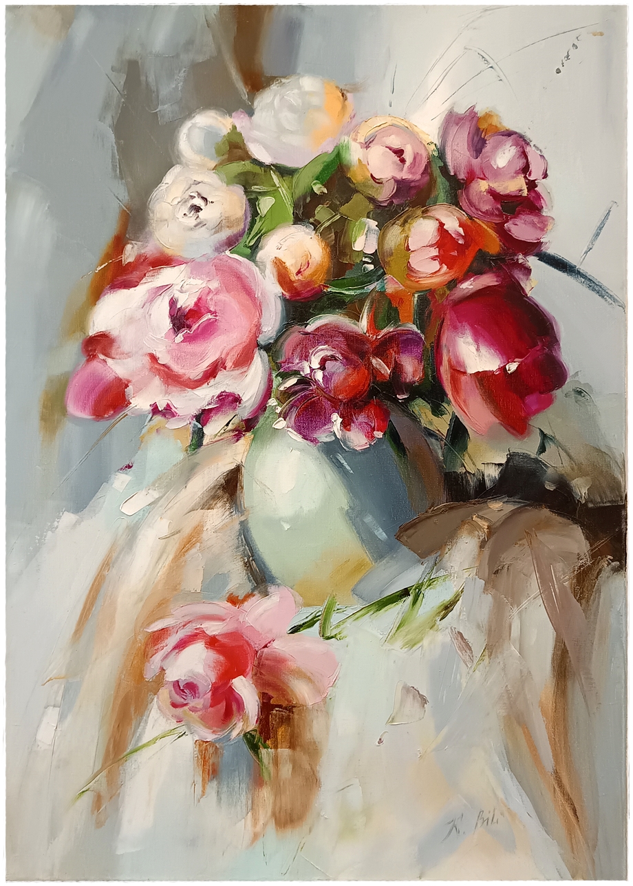 Khrystyna Melnychuk, Růže, olejomalba na plátně 50x70cm. 5 200 KČ.
