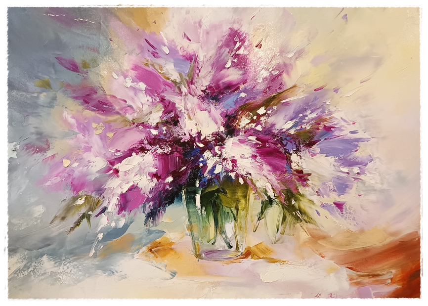 Khrystyna Melnychuk, Šeříky, olejomalba na plátně 70x50cm. 5 000 KČ.